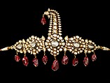 Turban Ornament (sarpesh), Gold, set with diamonds, with hanging spinels of earlier date; enamel on reverse